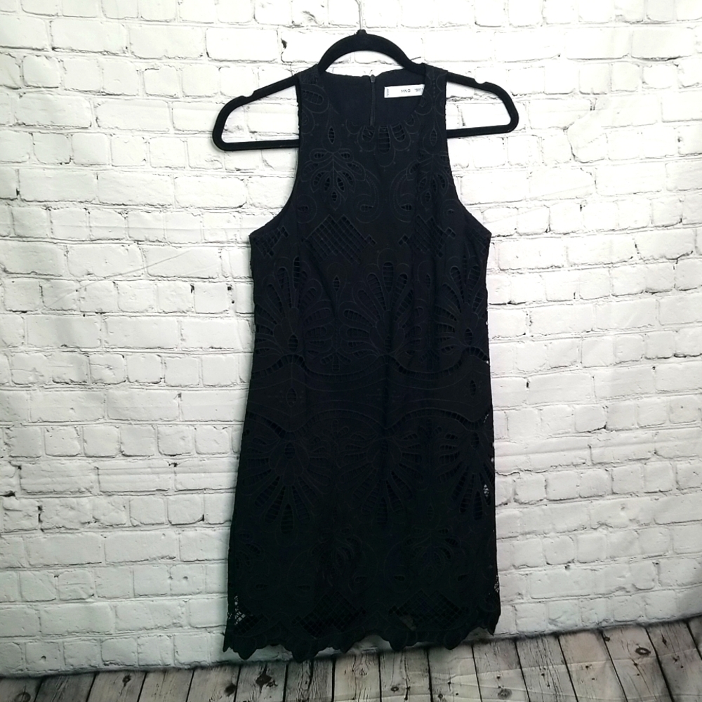 MANGO MNG Black Eyelet Sleeveless Dress Size 4 - Picture 1 of 7